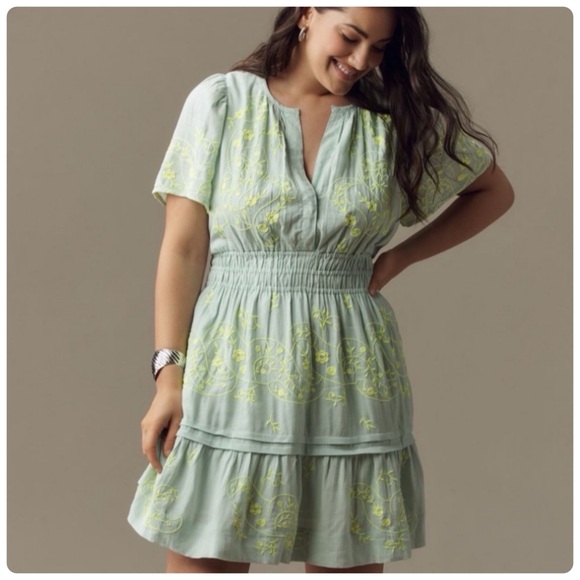 NWT Anthropologie The Somerset Embroidered Mini Dress: Linen Edition XL - Picture 5 of 13